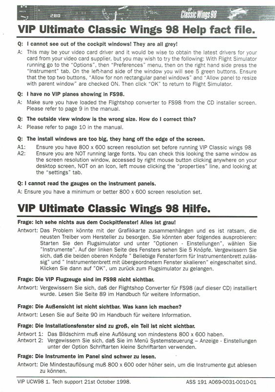 Manual for VIP Ultimate Classic Wings: The Collection (Windows): Additional Notes