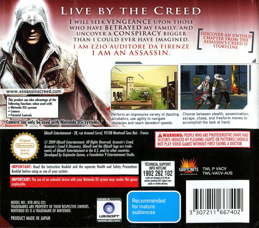 Back Cover for Assassin's Creed II: Discovery (Nintendo DS)