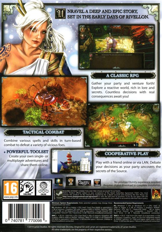 Back Cover for Divinity: Original Sin (Macintosh and Windows)