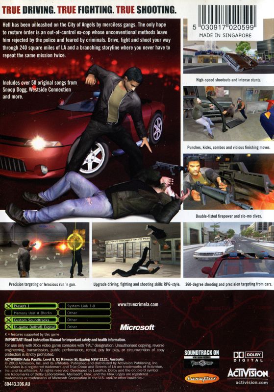 Back Cover for True Crime: Streets of LA (Xbox)