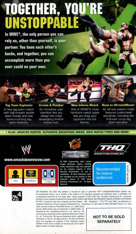 Back Cover for WWE Smackdown vs. Raw 2009 (PSP)