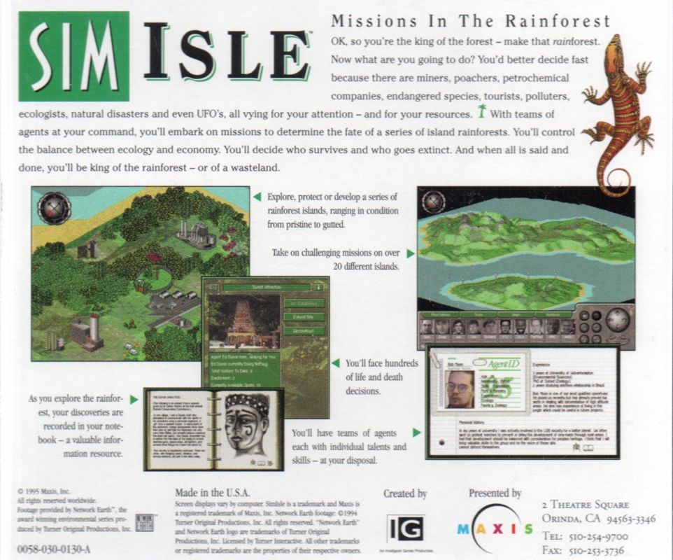 Other for SimIsle: Missions in the Rainforest (DOS): CD Sleeve Back