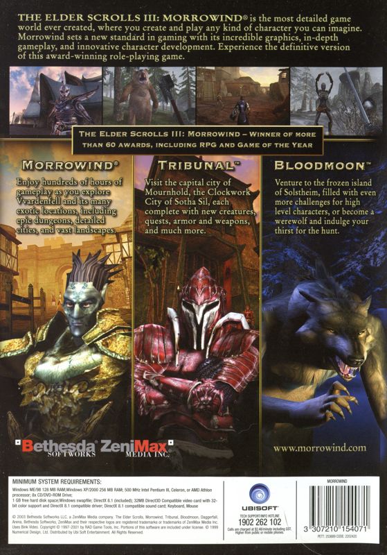 Back Cover for The Elder Scrolls III: Morrowind - Game of the Year Edition (Windows)