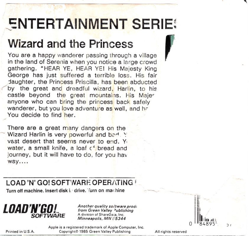 Back Cover for Hi-Res Adventure #2: The Wizard and the Princess (Apple II) (LOAD'N'GO! Software version)