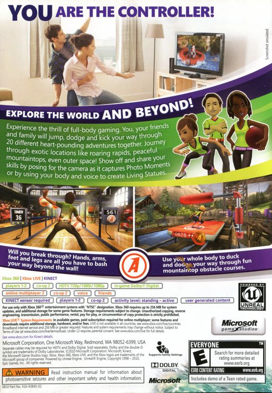 Back Cover for Kinect Adventures! (Xbox 360) (Bundled with the Kinect peripheral)