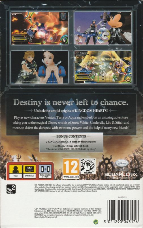 Back Cover for Kingdom Hearts: Birth by Sleep (Special Edition) (PSP)