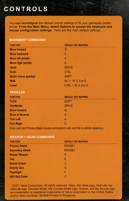 Reference Card for Half-Life 2: Game of the Year Edition (Windows): Front