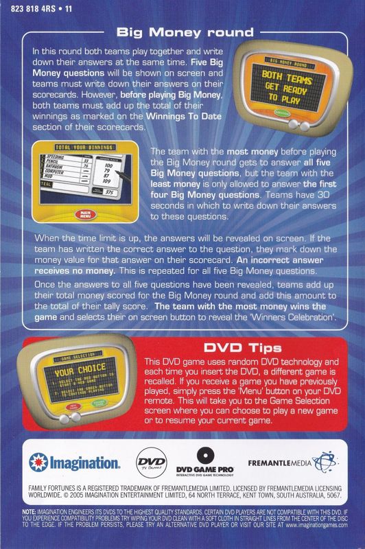 Manual for Family Fortunes: The Interactive TV Game (DVD Player): Back