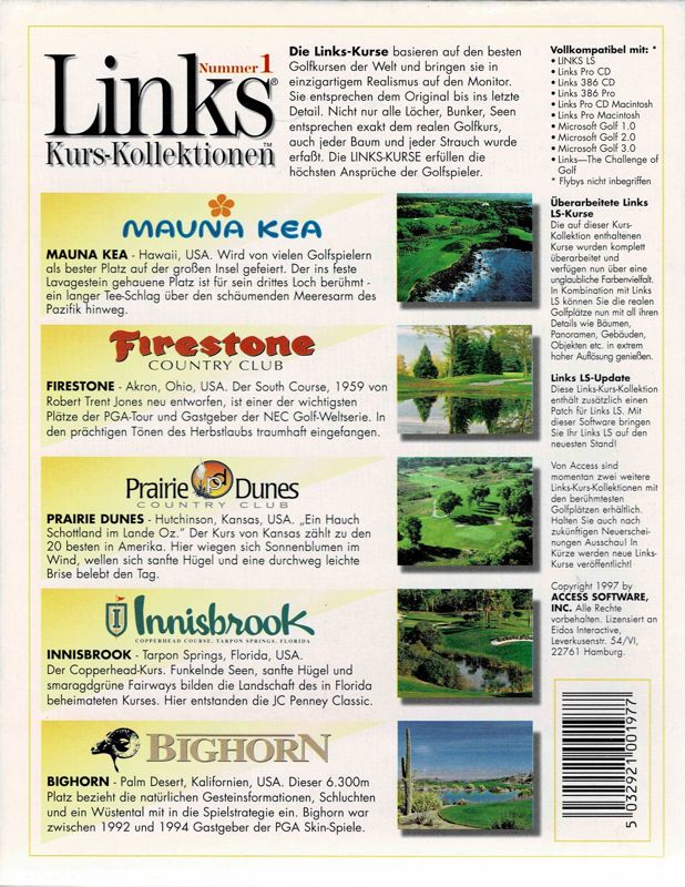 Back Cover for Links: 5-Course Library - Volume 1 (DOS and Macintosh and Windows) (Eidos Interactive release)