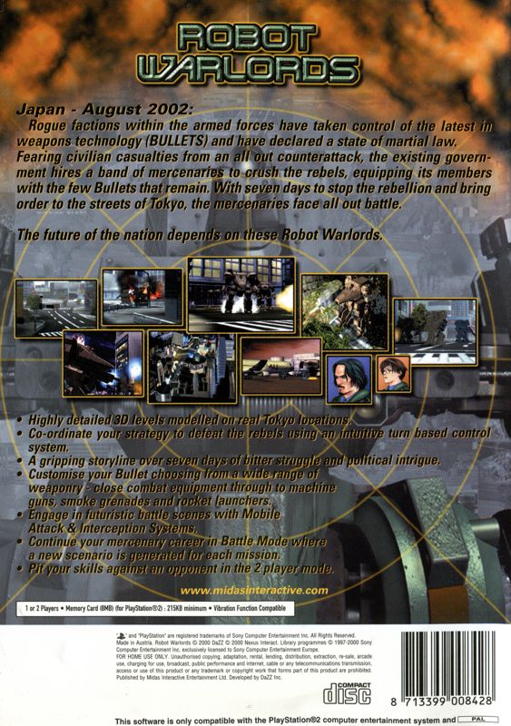 Back Cover for Robot Warlords (PlayStation 2)