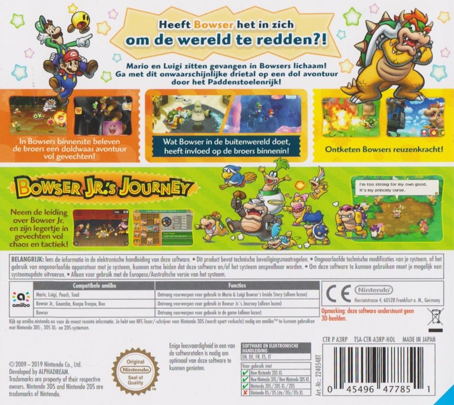 Back Cover for Mario & Luigi: Bowser's Inside Story + Bowser Jr's Journey (Nintendo 3DS)