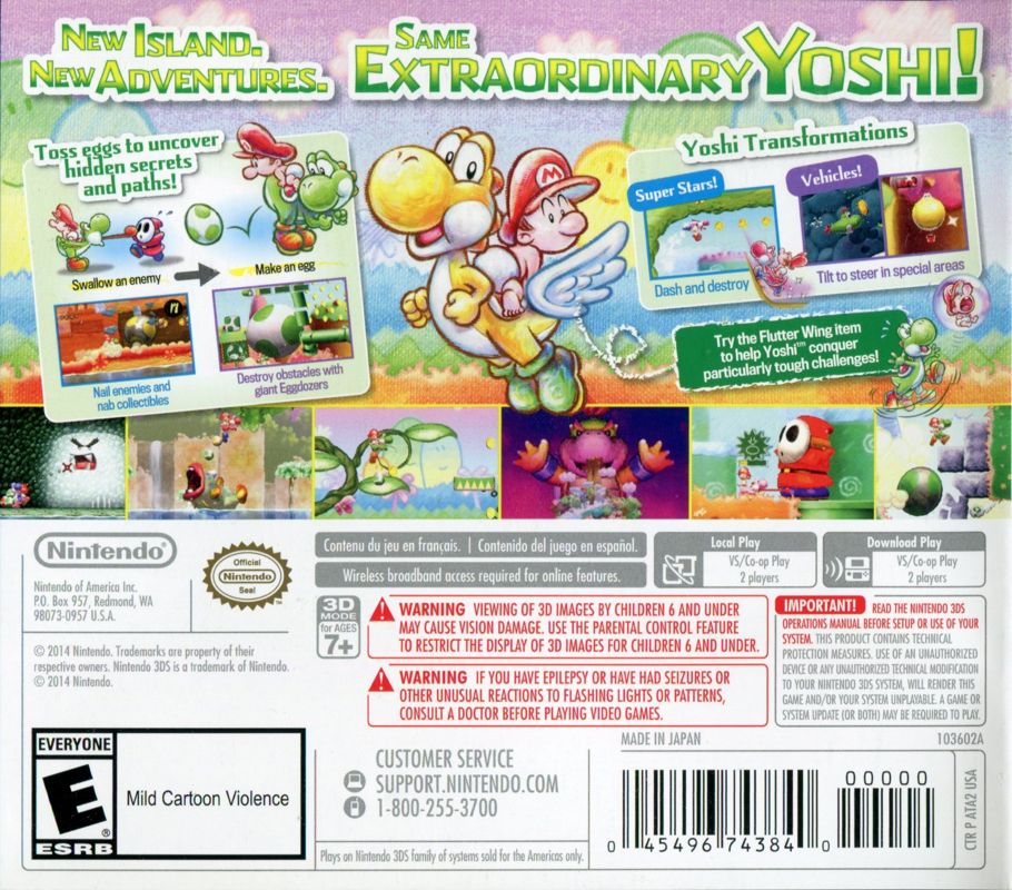Back Cover for Yoshi's New Island (Nintendo 3DS) (Nintendo Selects release)