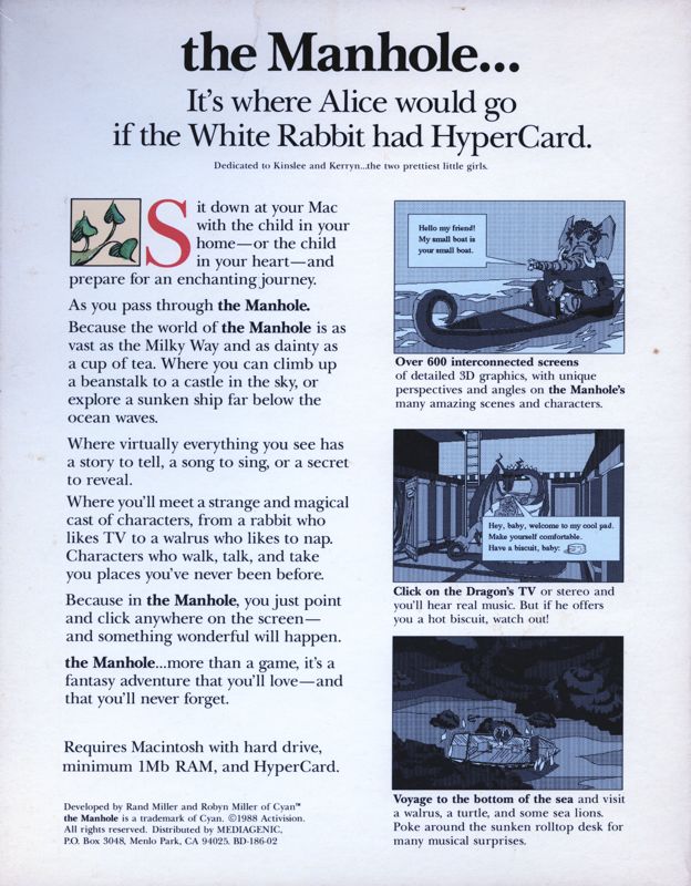 Back Cover for The Manhole (Macintosh)