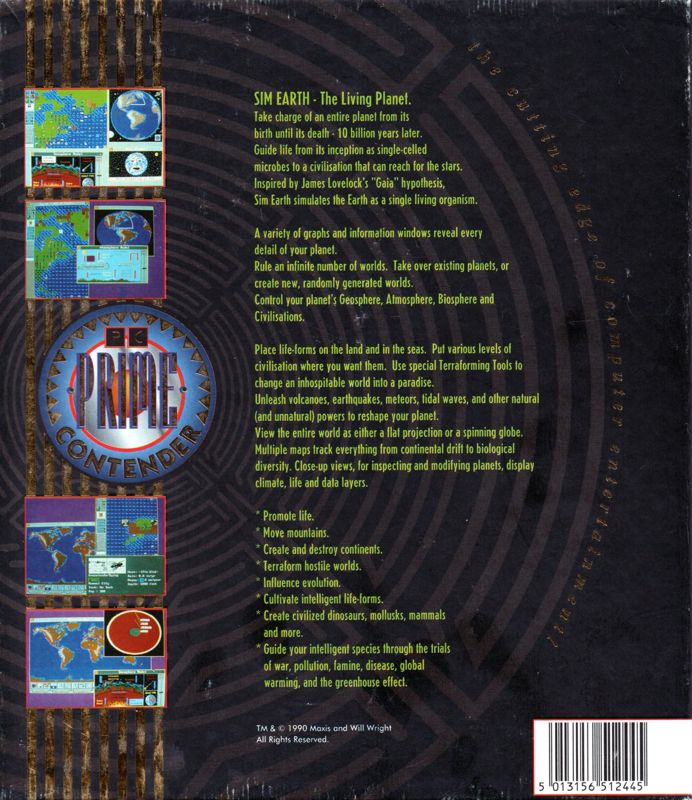 Back Cover for SimEarth: The Living Planet (DOS) (Hit Squad Release)