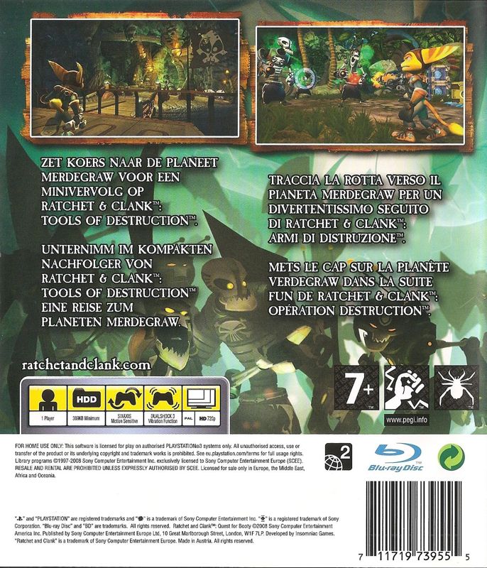 Back Cover for Ratchet & Clank Future: Quest for Booty (PlayStation 3)