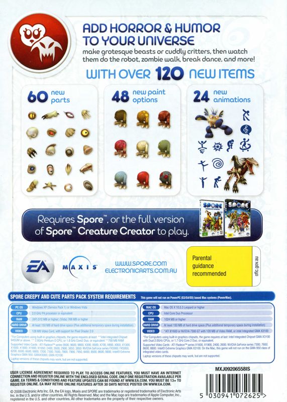 Back Cover for Spore: Creepy & Cute Parts Pack (Macintosh and Windows)