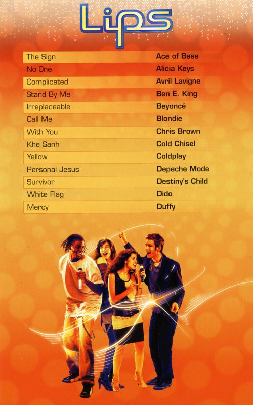Extras for Lips (Xbox 360) (Bundled with two wireless microphones): Songs list - back