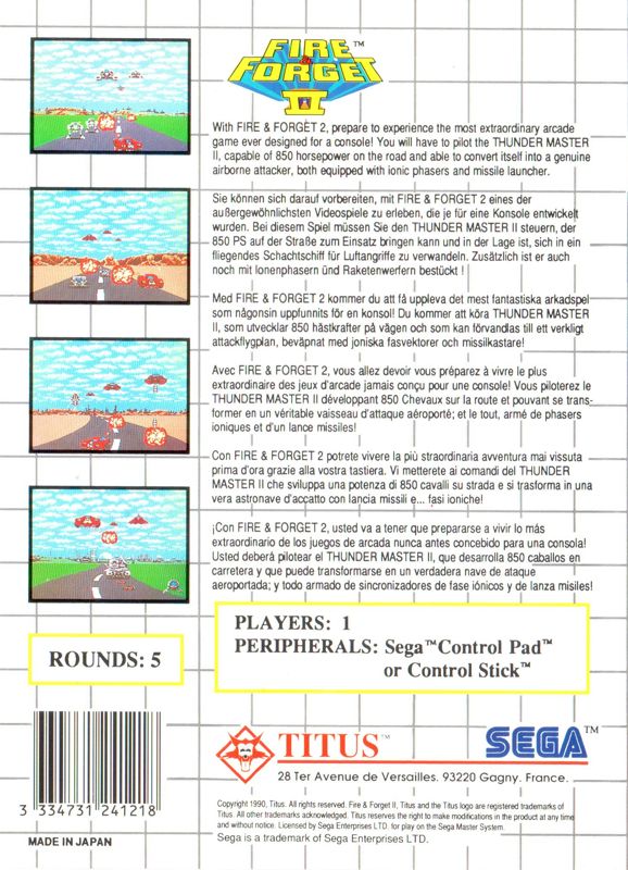 Back Cover for Fire & Forget II (SEGA Master System)