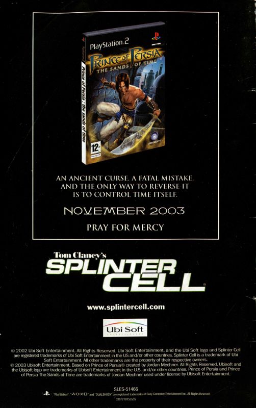 Manual for Tom Clancy's Splinter Cell (PlayStation 2) (Platinum release): Back