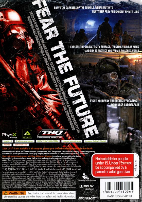 Back Cover for Metro 2033 (Xbox 360)