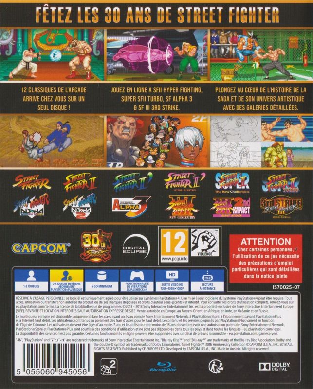 Back Cover for Street Fighter: 30th Anniversary Collection (PlayStation 4)