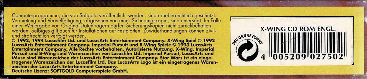 Spine/Sides for Star Wars: X-Wing - Collector's CD-ROM (DOS) (1st German release (game in English, manual in German)): Bottom