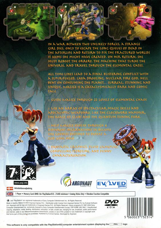 Back Cover for Malice (PlayStation 2)
