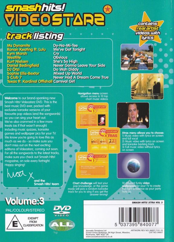 Back Cover for Smash Hits! Videostar: Volume 3 (included game) (DVD Player)