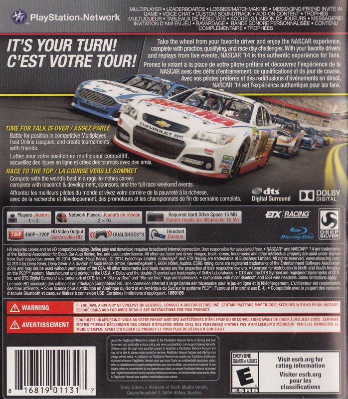 Back Cover for NASCAR '14 (PlayStation 3)