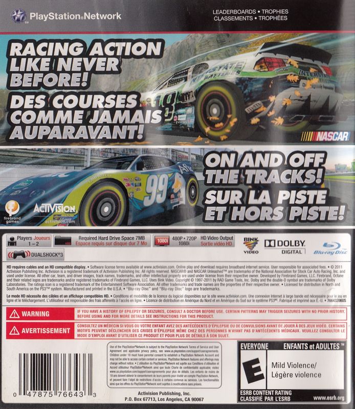 Back Cover for NASCAR: Unleashed (PlayStation 3)