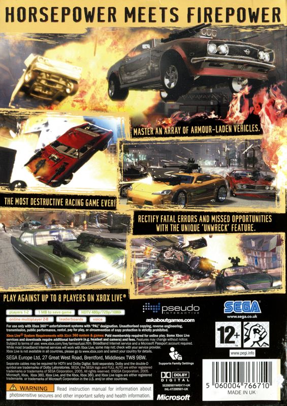 Back Cover for Full Auto (Xbox 360)