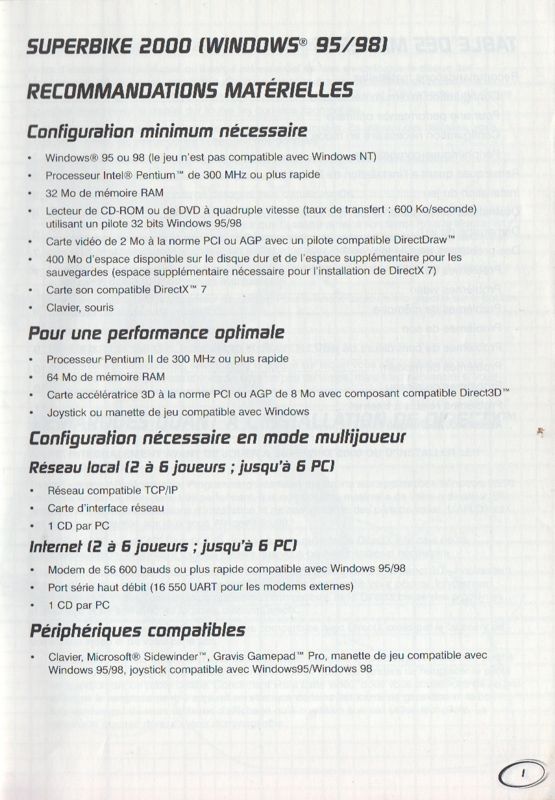 Manual for Superbike 2000 (Windows): Install Guide - Front (16-page)