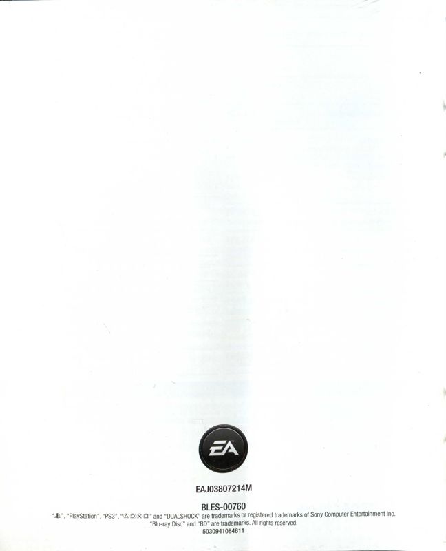 Manual for skate 3 (PlayStation 3): Back