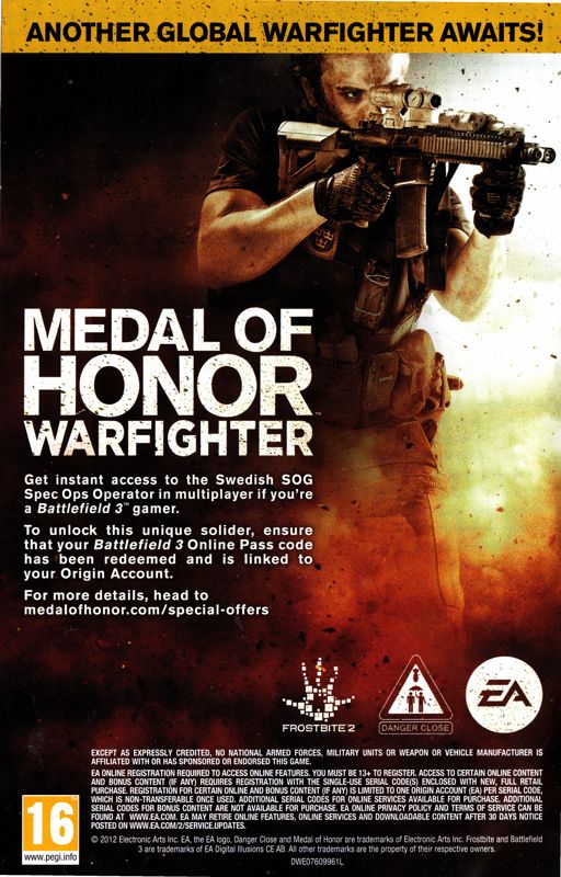 Advertisement for Medal of Honor: Warfighter (Xbox 360): Front