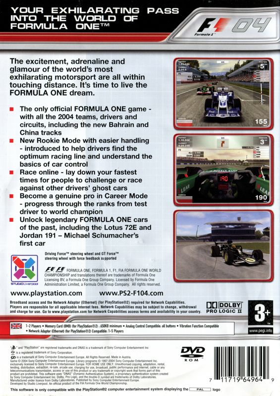 Back Cover for Formula One 04 (PlayStation 2)