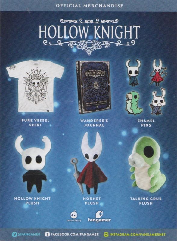Advertisement for Hollow Knight (Collector's Edition) (Nintendo Switch) (Sleeved Box): Hollow Knight Merchandise Flyer - Back