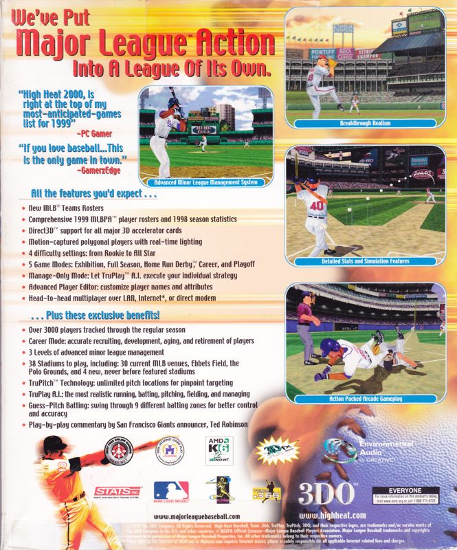 Back Cover for High Heat Baseball 2000 (Windows)