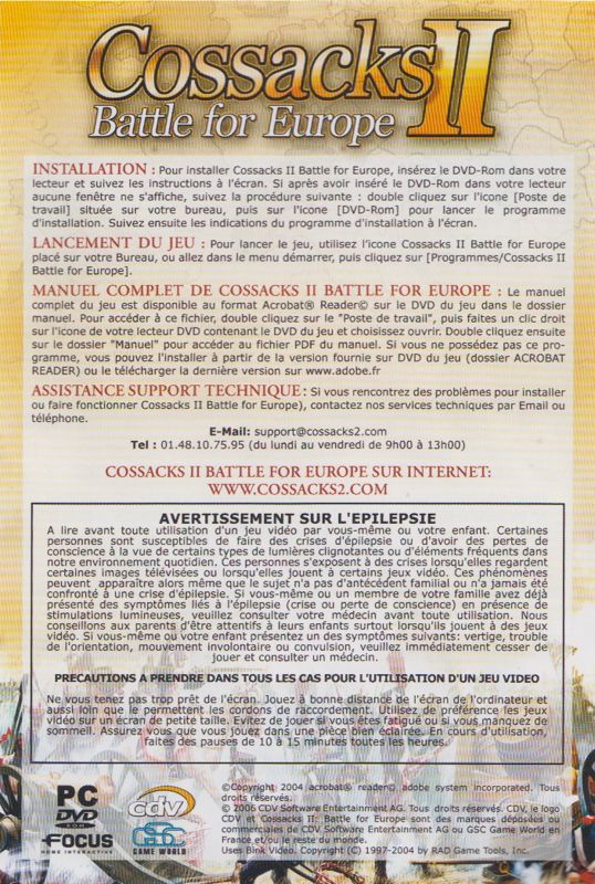 Reference Card for Cossacks II: Battle for Europe (Windows) ("Collection Stratégie / Play Good Games" release (Focus 2007)): Front