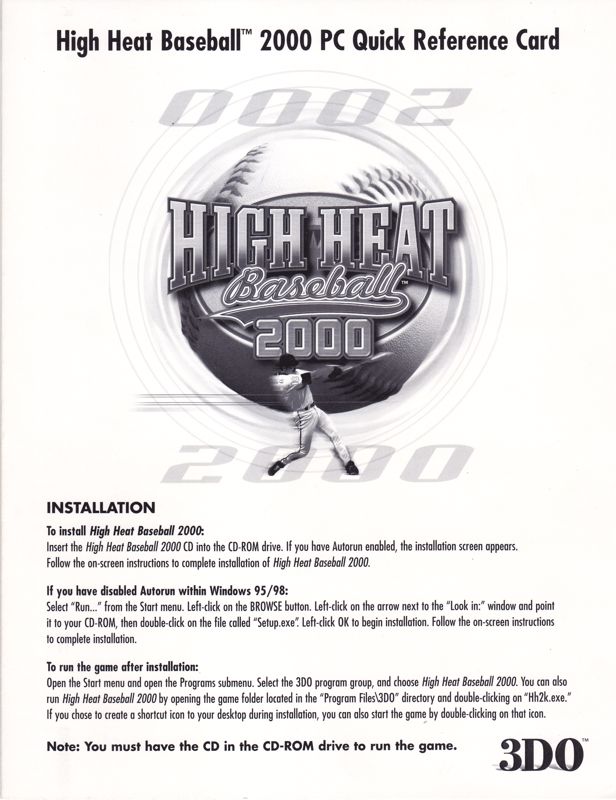Reference Card for High Heat Baseball 2000 (Windows): Front