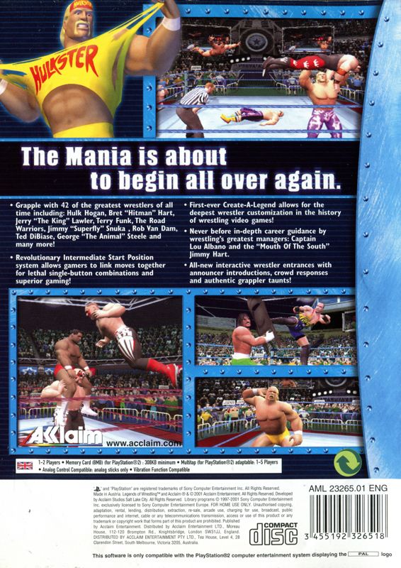 Back Cover for Legends of Wrestling (PlayStation 2)