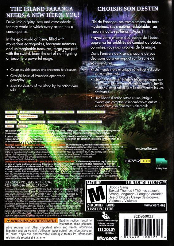 Back Cover for Risen (Xbox 360)