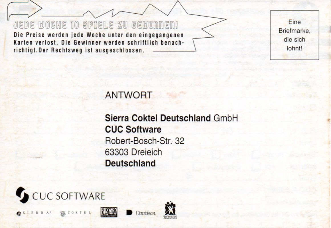 Other for Roberta Williams' Phantasmagoria (DOS and Windows and Windows 3.x): Registration Card Front