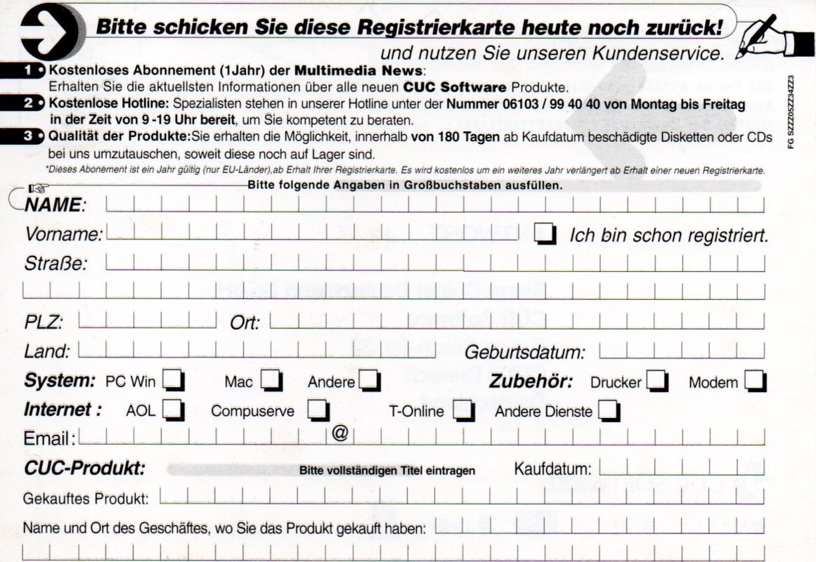 Other for Roberta Williams' Phantasmagoria (DOS and Windows and Windows 3.x): Registration Card Back
