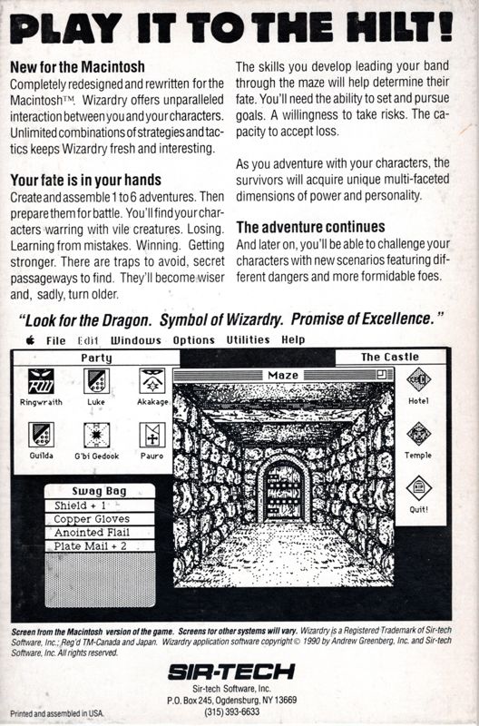 Back Cover for Wizardry: Proving Grounds of the Mad Overlord (Macintosh)