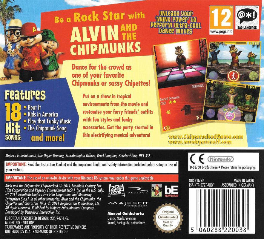 Back Cover for Alvin & The Chipmunks: Chipwrecked (Nintendo DS)