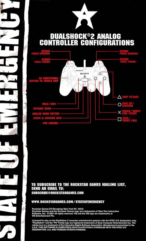 Manual for State of Emergency (PlayStation 2): Back