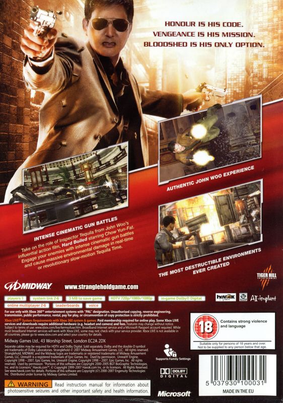 Back Cover for Stranglehold (Xbox 360)