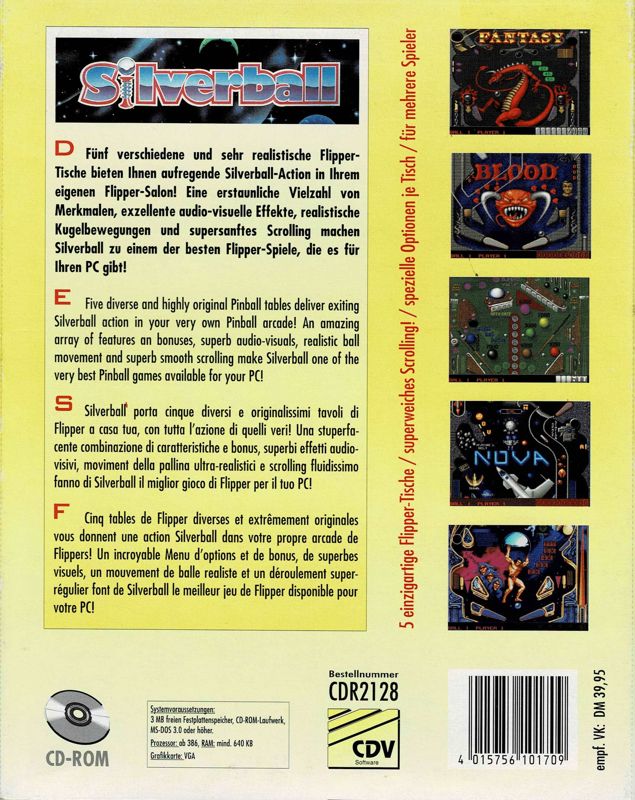 Back Cover for Silverball (DOS) (The Smile Edition release)