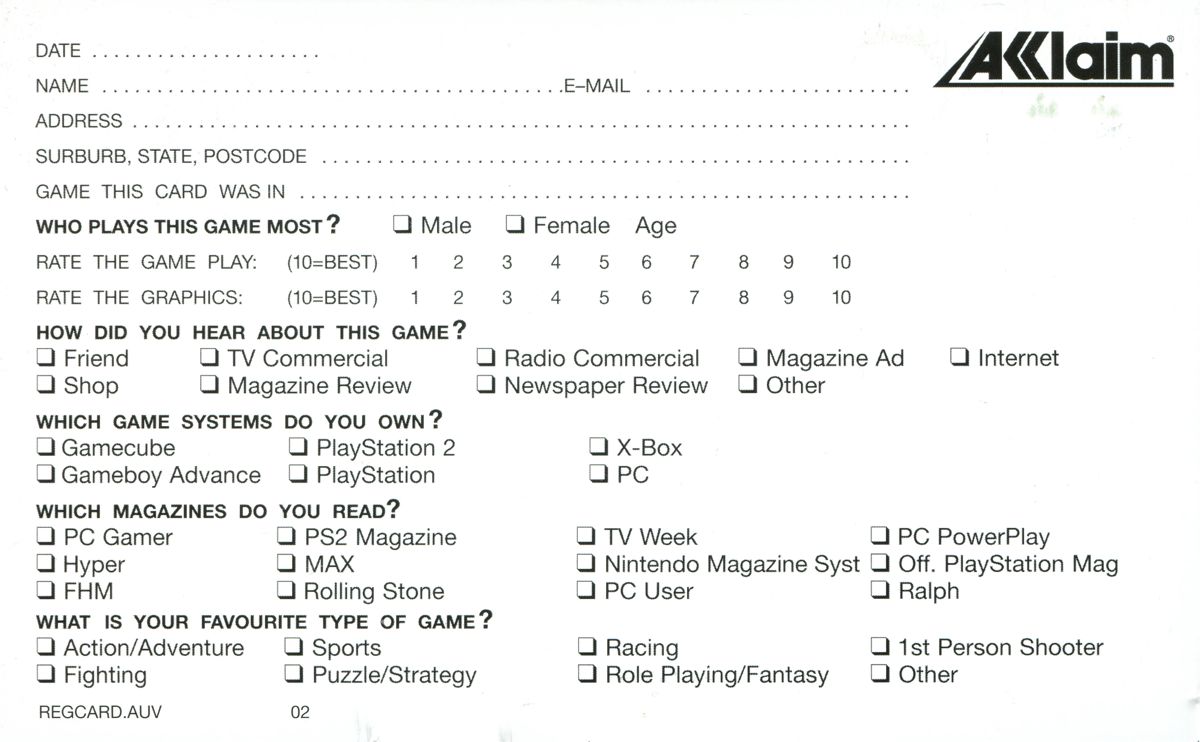 Extras for Aggressive Inline (Xbox): Survey - front