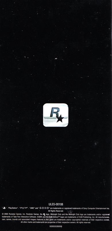 Manual for Midnight Club 3: DUB Edition (PSP): Back